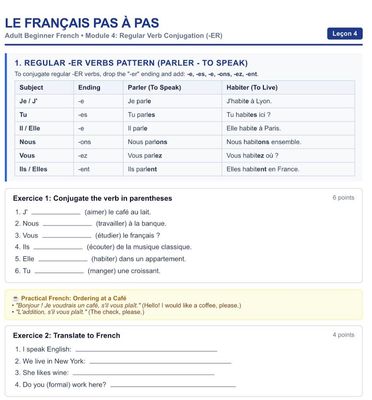 Beginner French language learning Adult Workbook