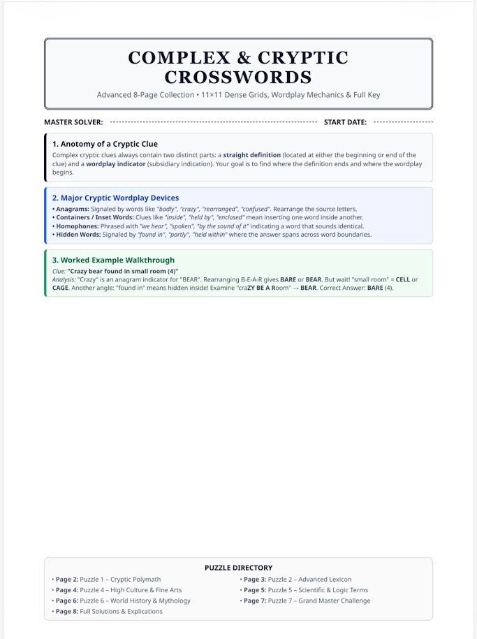 Advanced crossword workbook 8 pages