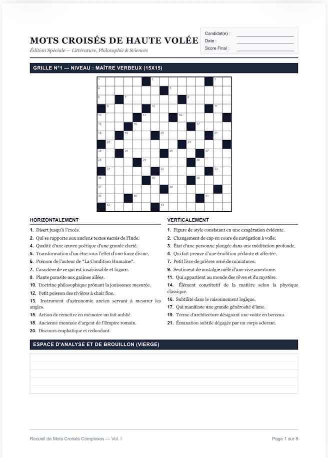 Mots Croises Complexes Crosswords in French language 8 pages