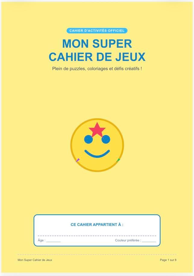 Mon super cahier de jeux for kids in French language