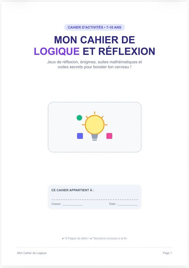 Logic and critical thinking workbook for kids in French language
