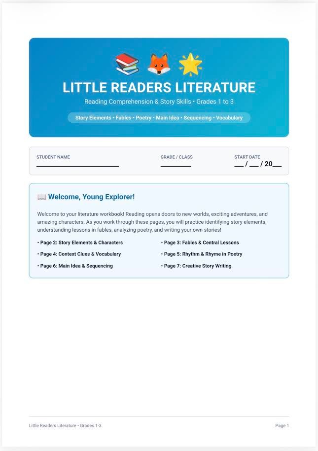 Elementary literature reading workbook grades 1-3