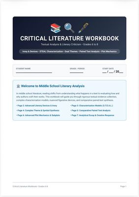 Middle school literature analysis workbook grades 6-8