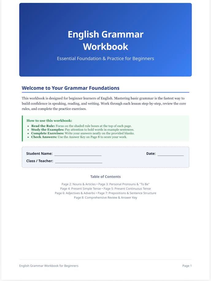 English grammar workbook for beginners
