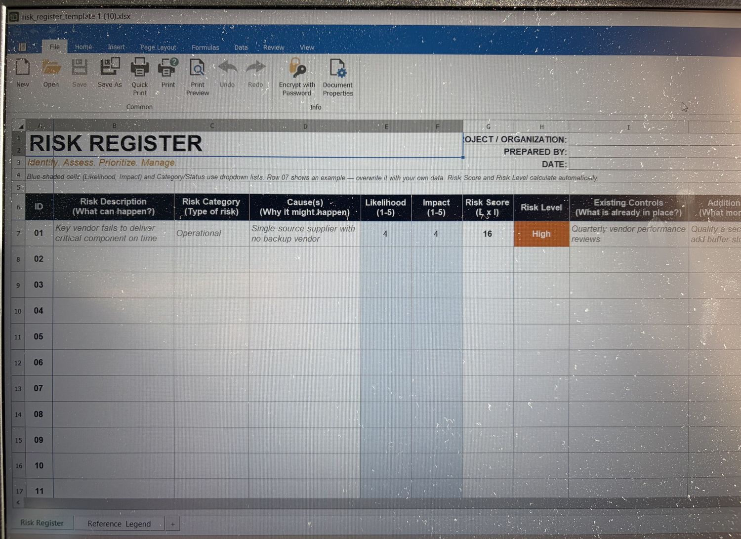 Risk register template