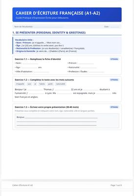 French writing workbook for beginners A1-A2