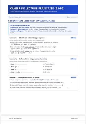 French reading workbook for levels B1-B2