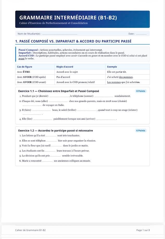 French grammar workbook for levels B1-B2