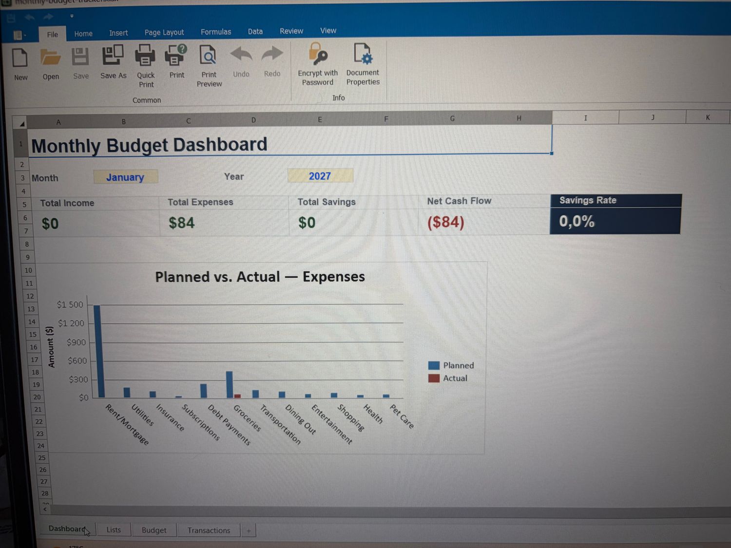 Monthly budget tracker