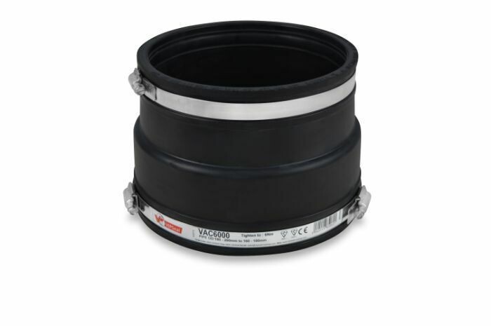 VIP VAC6000 BAND SEAL ADAPTOR COUPLING 180 - 200mm TO 160 - 180mm 6 VIP VAC6000 BAND SEAL ADAPTOR COUPLING 180 - 200mm TO 160 - 180mm 6" CLAY TO 6" PLASTIC