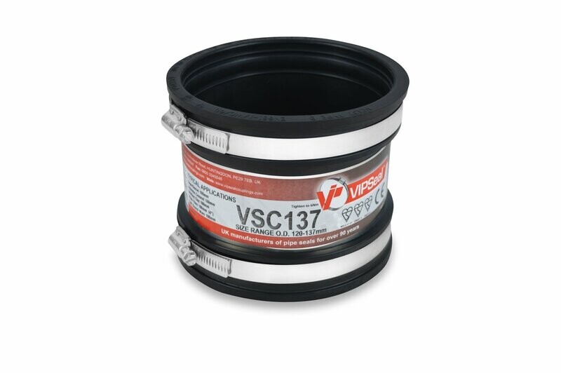 VSC137 VIPSeal Rubber Flexible Standard Drainage Coupling 120mm - 137mm VSC137 VIPSeal Rubber Flexible Standard Drainage Coupling 120mm - 137mm