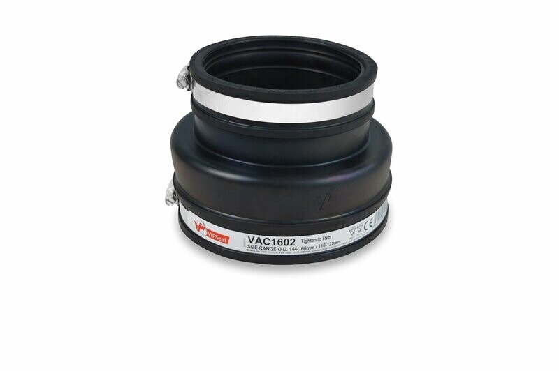VIPSeal Rubber Flexible Drainage Adaptor Coupling Offset 212mm to 100mm VIPSeal Rubber Flexible Drainage Adaptor Coupling Offset 212mm to 100mm