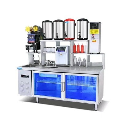 Customizable Stainless Steel Milk Tea Bar Counter - Refrigeration, Sealing, Dispensers