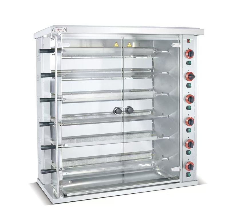 ​Gas Rotisserie with 6 Skewers and Timer – Model JGT-6P (30 Chickens Capacity)