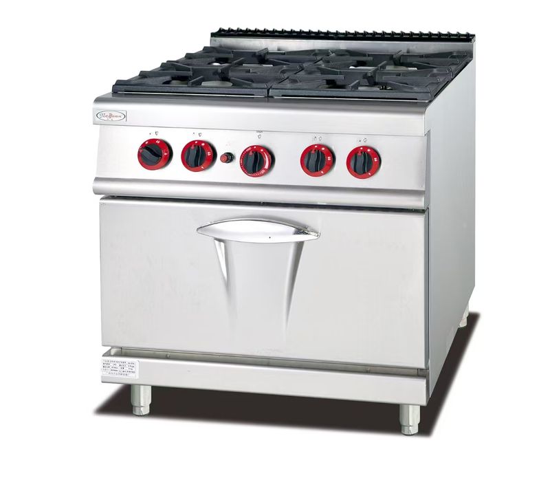 ​Stainless Steel Gas Stove with 4 Burners and Gas Oven – Model GH-987A (CE Certified)