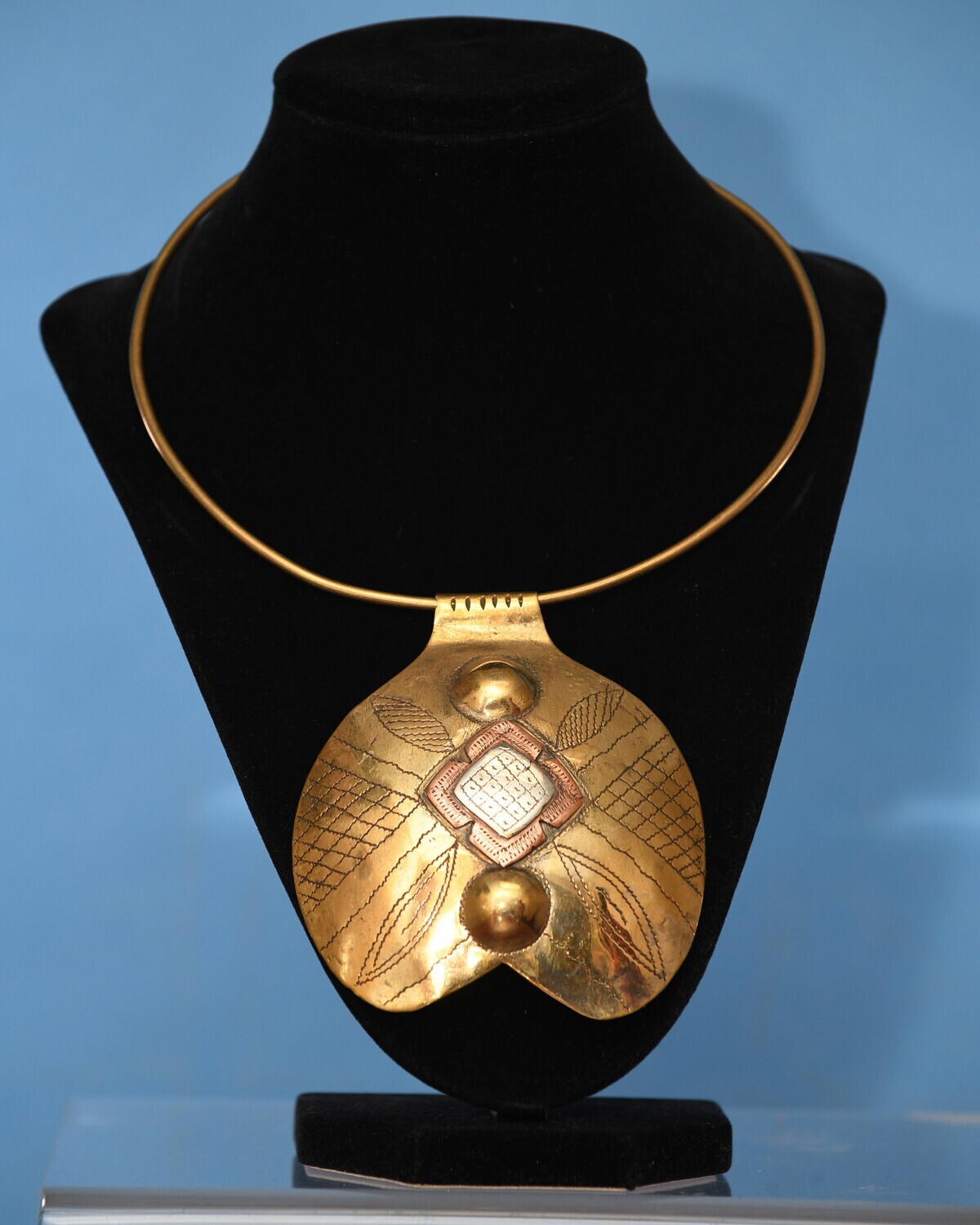 Ethnic brass choker with  signature brass &amp; copper pendant