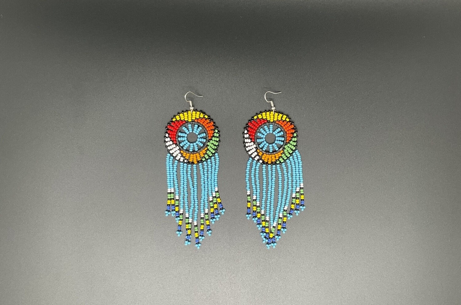 Multi-colored Beaded Dreamcatcher Earrings.