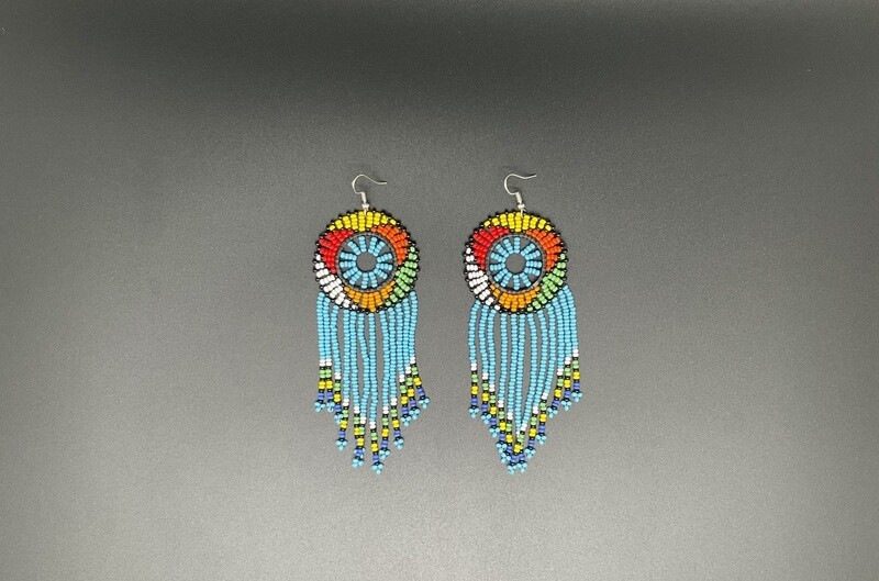 Multi-colored Beaded Dreamcatcher Earrings.
