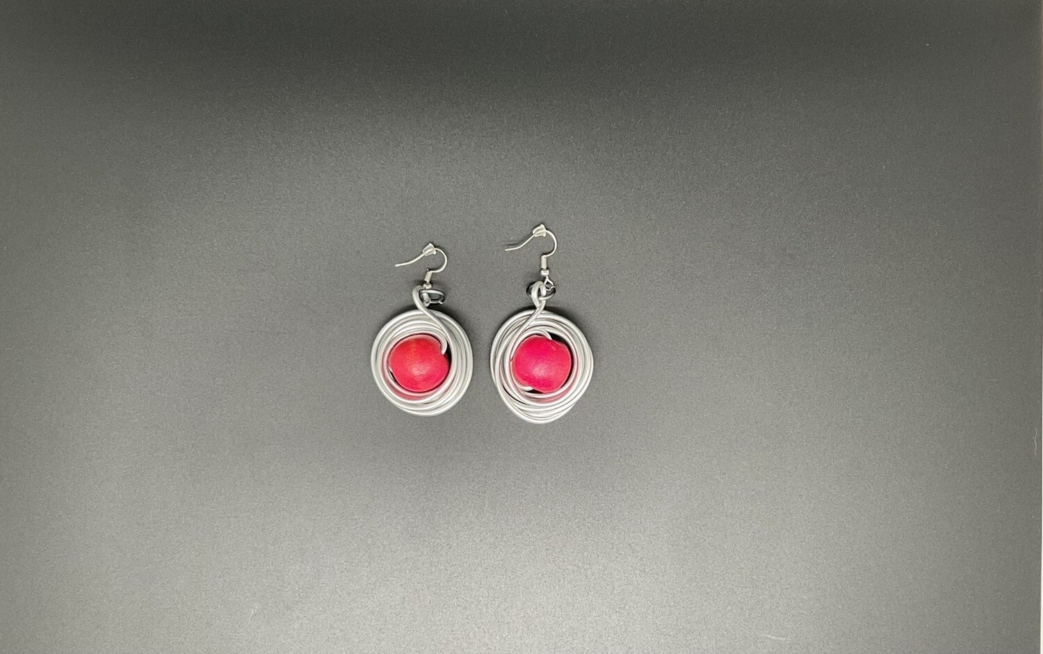 Red bead &amp; Wire Earrings,
