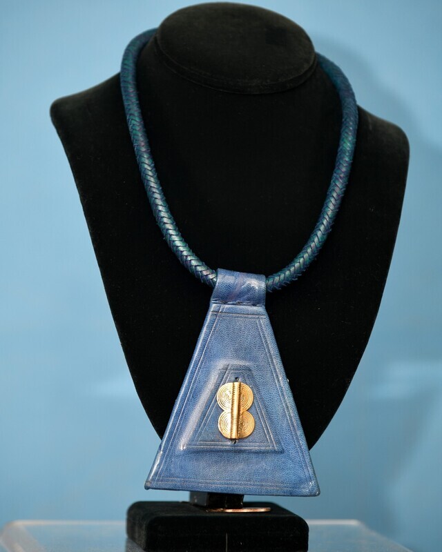 Ethnic Necklace. Leather &amp; brass pendant . Made in Mali.
