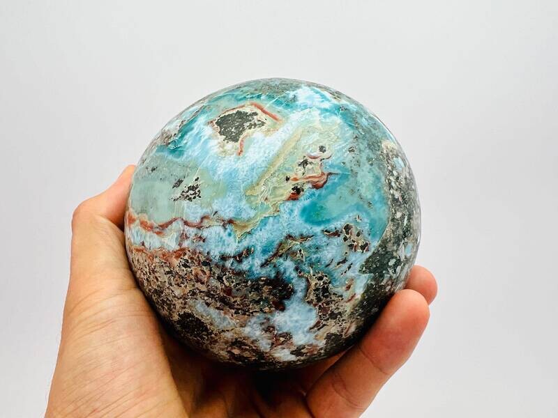 Huge 115mm Larimar Sphere "Saturn Spring",AAA Larimar,Healing stone,Crystal Sphere,Gemstone Sphere,Meditation stone,Genuine Larimar