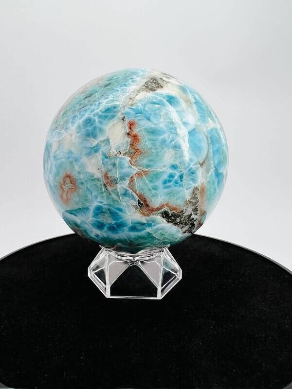 Huge 111mm Super Blue Larimar Sphere with Copper,Healing stone,Crystal Sphere,Gemstone Sphere,Meditation stone,Genuine Larimar