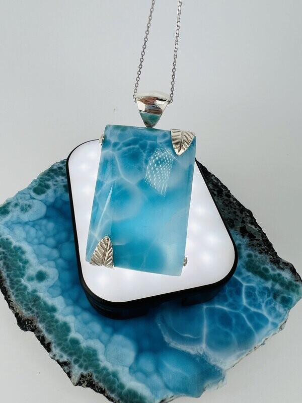 Exclusive Larimar Azure Pendant,AAA Larimar,Larimar Jewelry,Larimar pendant,Natural Larimar,Healing stone,Meditation and Protection stone