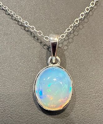 Sterling Silver Ethiopian Opal Pendant Necklace
