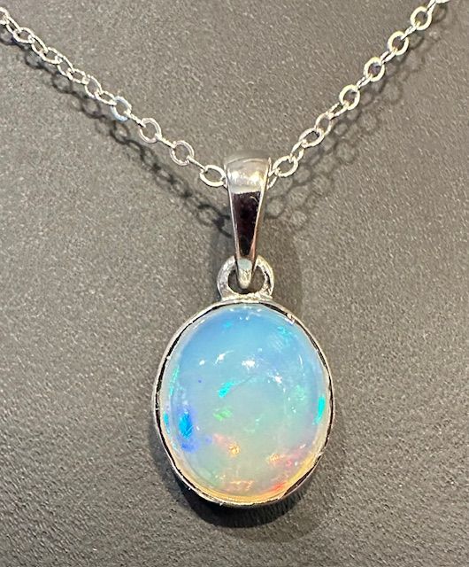 Sterling Silver Ethiopian Opal Pendant Necklace