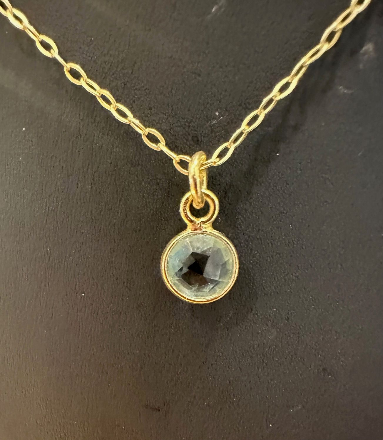 Vermeil Aquamarine 6mm Round Bezel Pendant Necklace