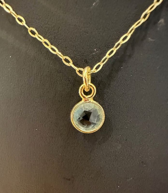 Vermeil Aquamarine 6mm Round Bezel Pendant Necklace