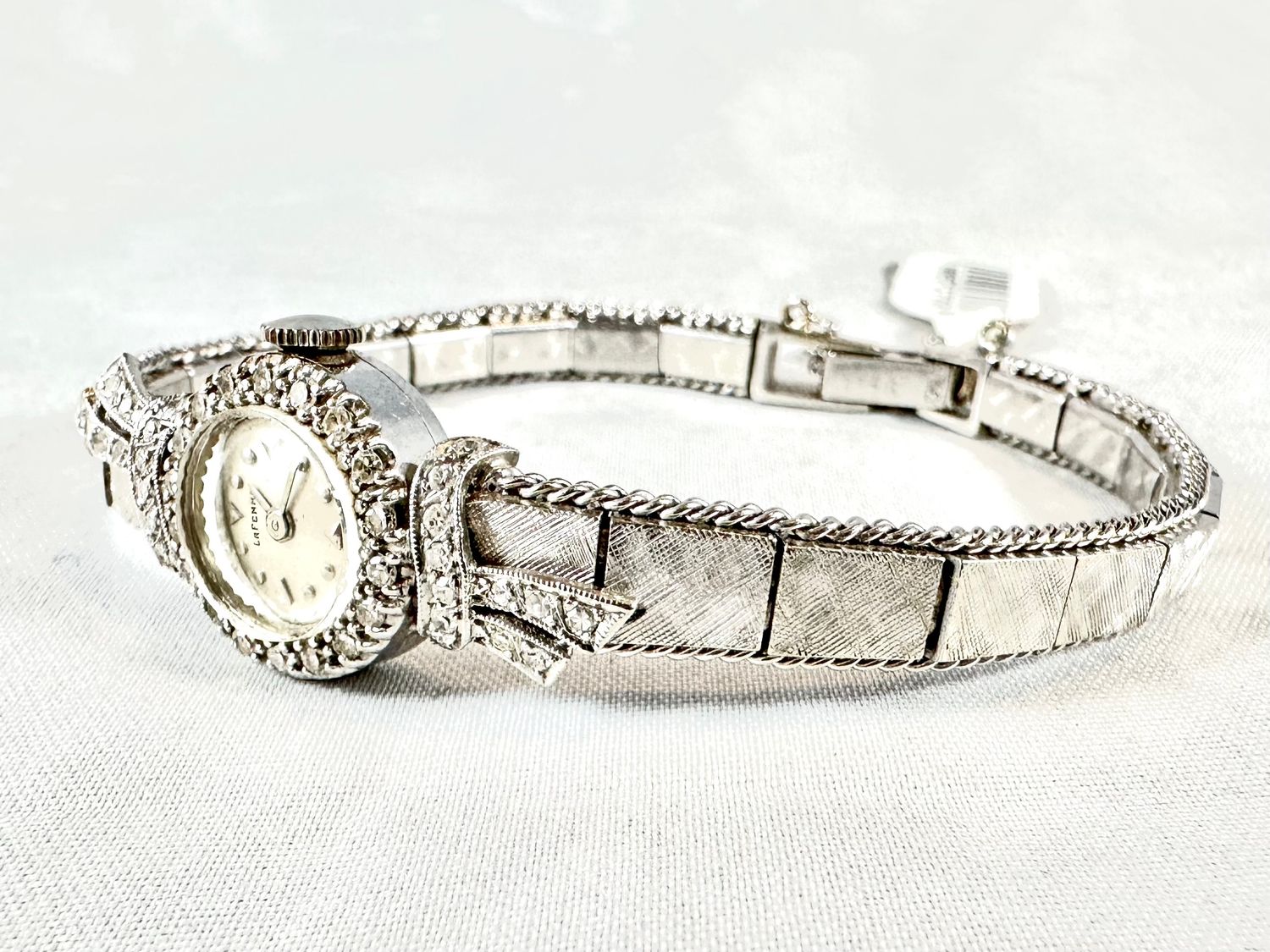 Vintage Ladies 14k White Gold Diamond Halo Watch by La Femme (Longines)