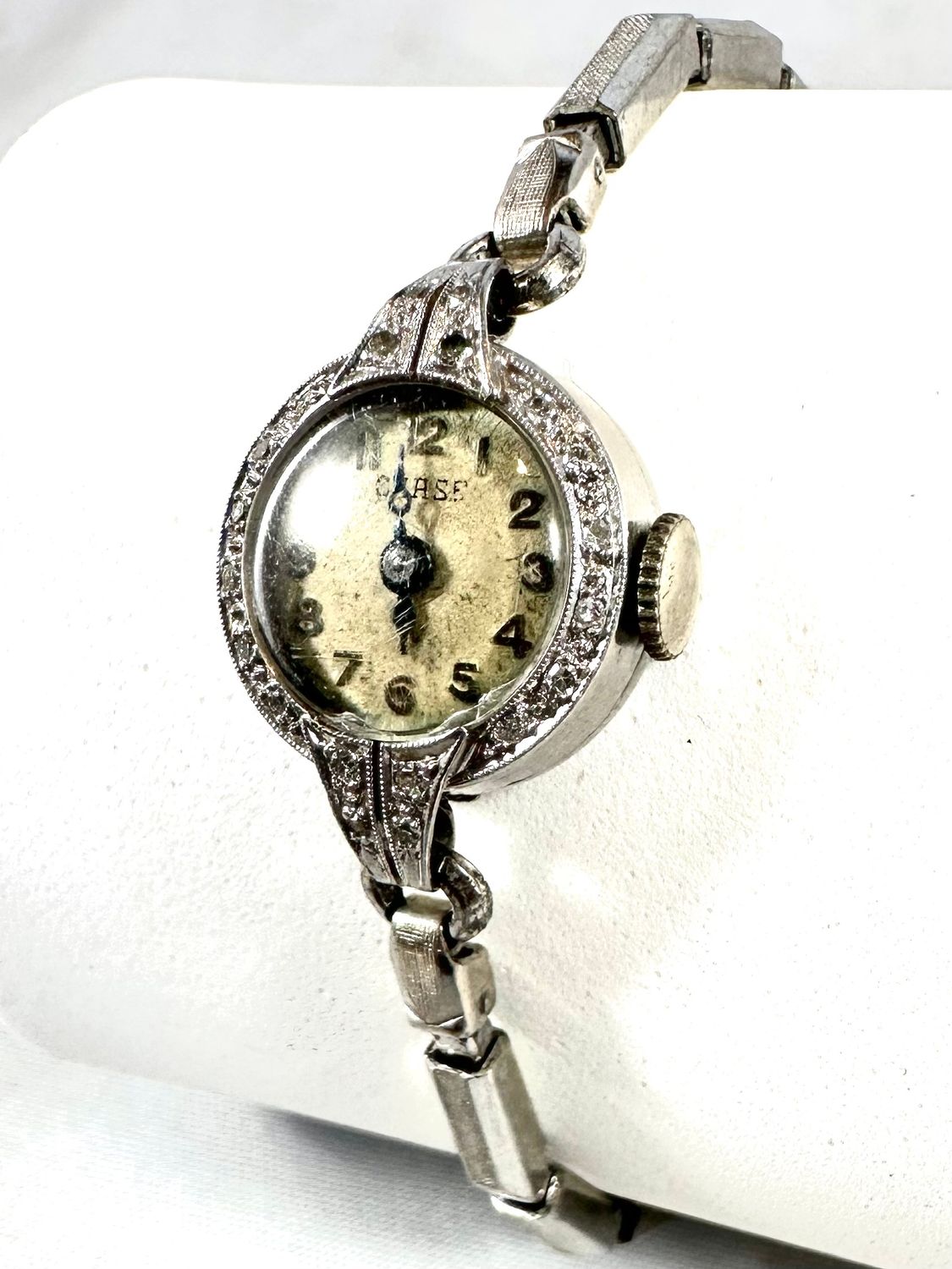 1930s Chase Platinum Diamond Watch on Stainless stretch bracelet