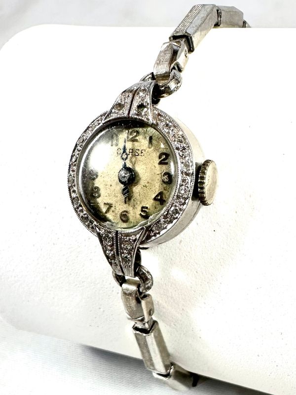 1930s Chase Platinum Diamond Watch on Stainless stretch bracelet
