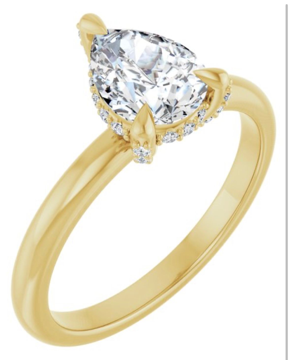 14K Hidden Halo  1ct Pear Diamond Engagement Ring