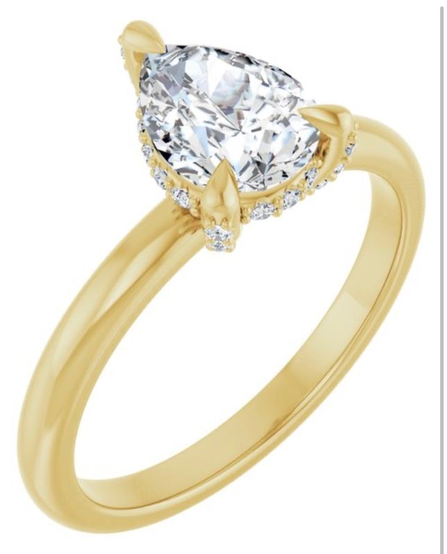 14K Hidden Halo  1ct Pear Diamond Engagement Ring
