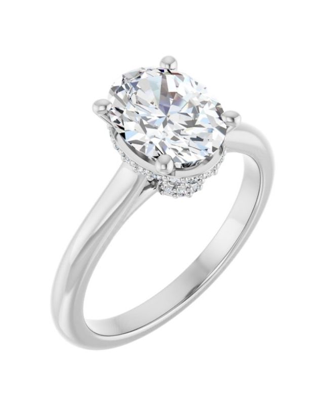 14K Hidden Halo Oval 1.5 carat Diamond Engagement Ring