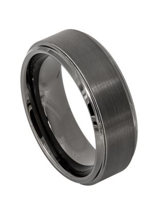 Brushed Gunmetal Beveled Edge Tungsten Carbide Ring 8mm