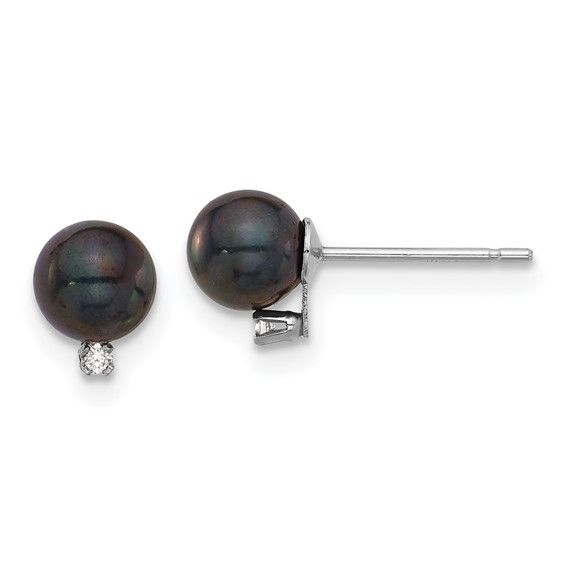 14k 5-6mm Black Akoya Pearl Diamond Posts