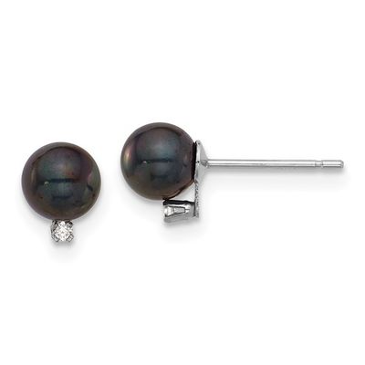14k 5-6mm Black Akoya Pearl Diamond Posts