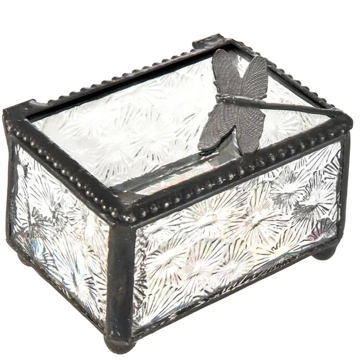 Clear Vintage Glass Dragonfly Box