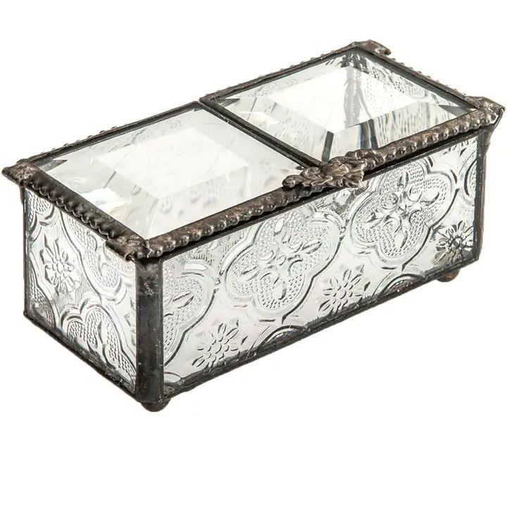 Clear Vintage Glass Heart Jewelry Box
