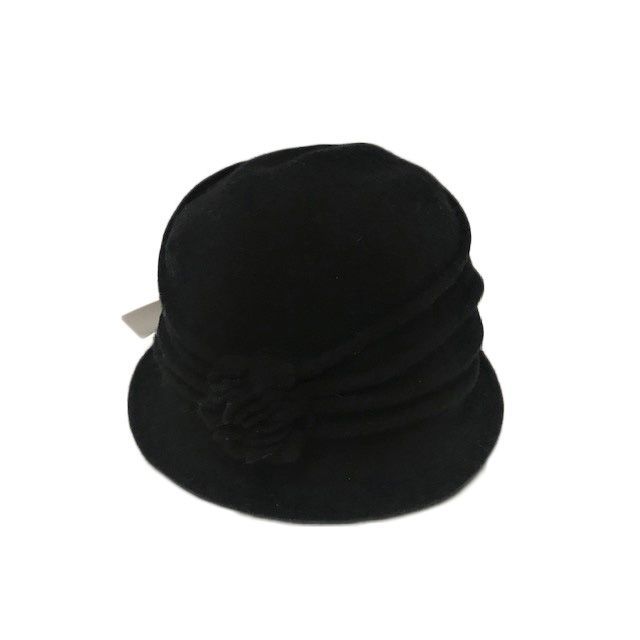 Pleated Wool Hat Pinecone Flowers, Color: Black