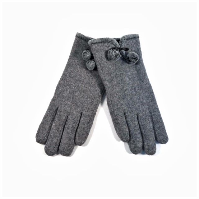 Wool Blend Pom Glove Faux Fur