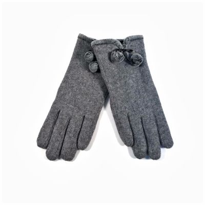 Wool Blend Pom Glove Faux Fur