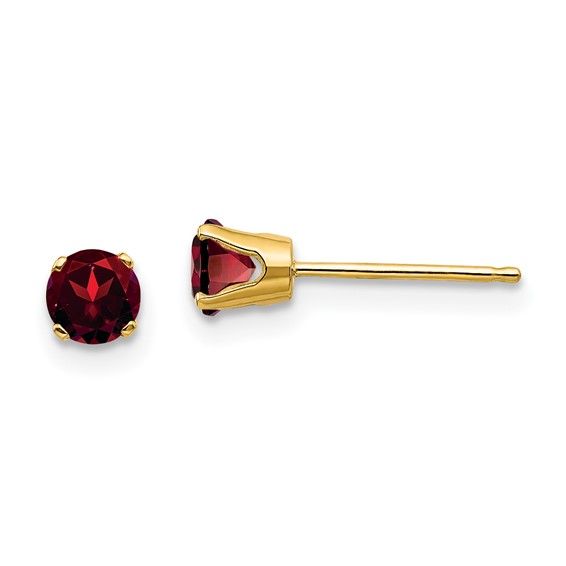 14k 4mm Round Post Earrings, Gemstone: January/Garnet