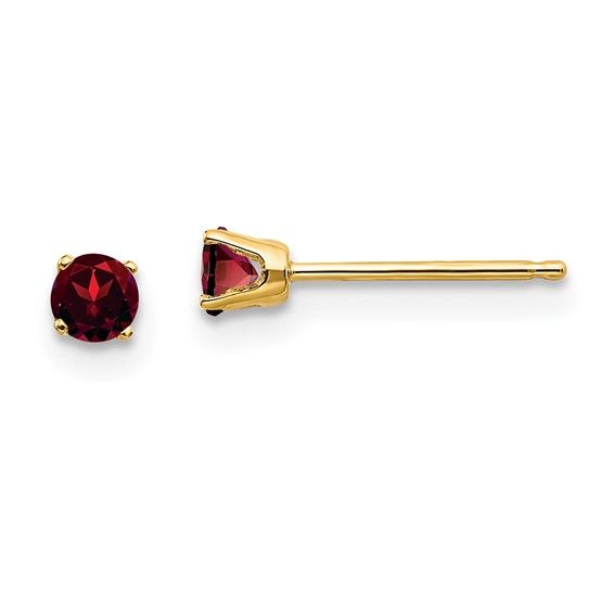 14k 3mm Post Earrings, Gemstone: January/Garnet