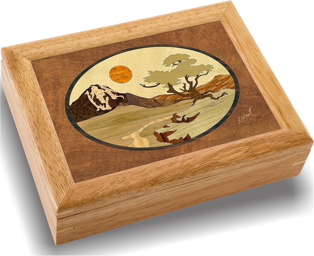 Inlay 4x5x1 Wood Jewelry Box, Design: The Mountain Tree