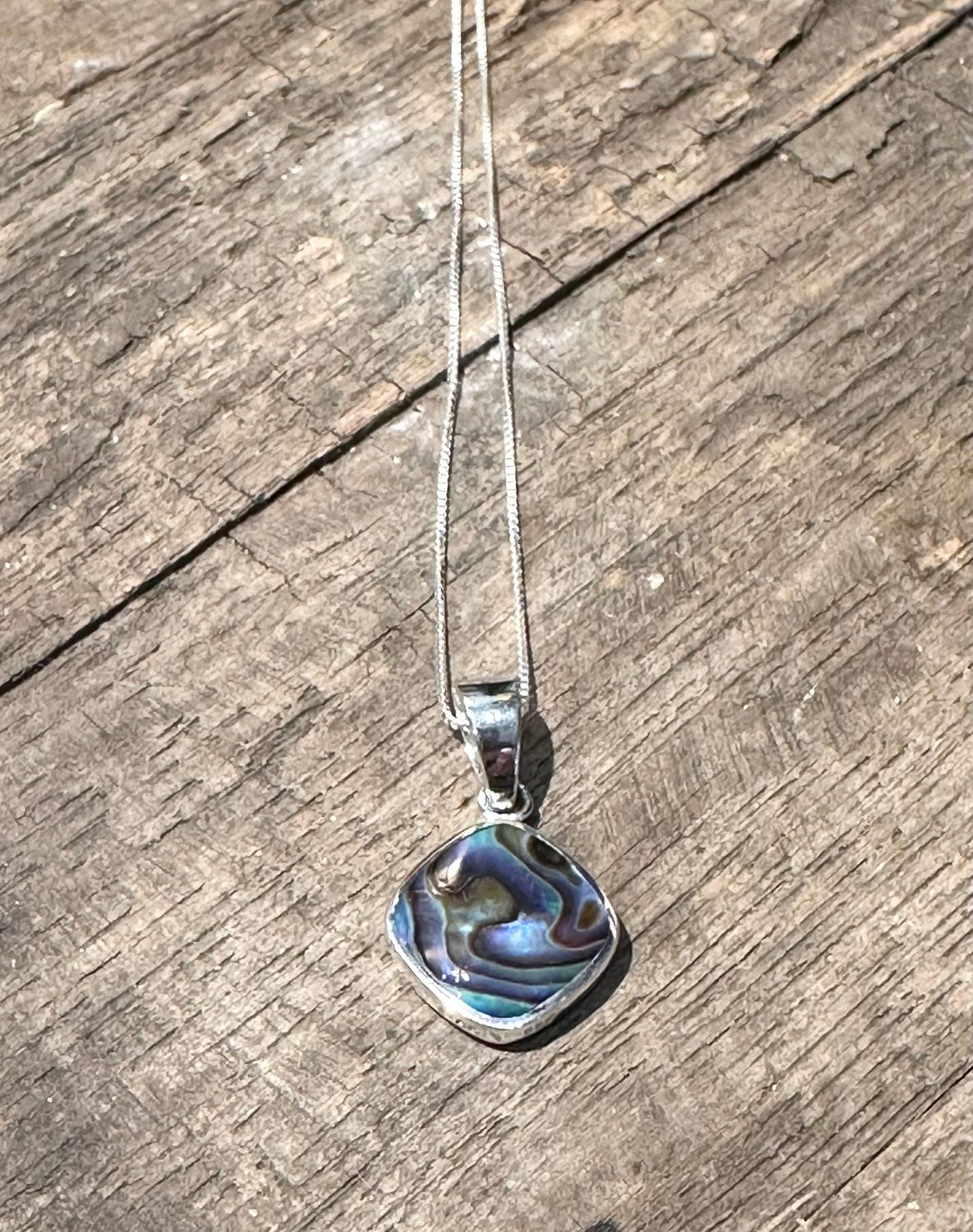 SS Square Inlay Abalone Pendant Neck