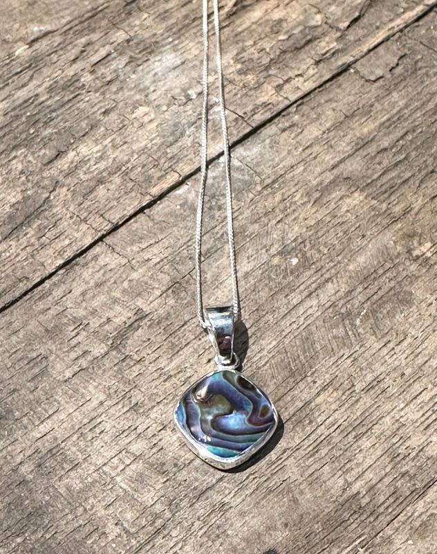 SS Square Inlay Abalone Pendant Neck